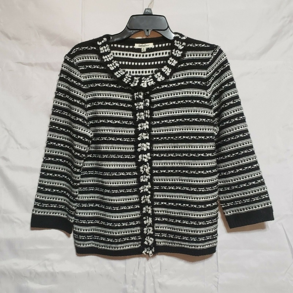 Bellefleur Knit Cardigan Size Medium Black White